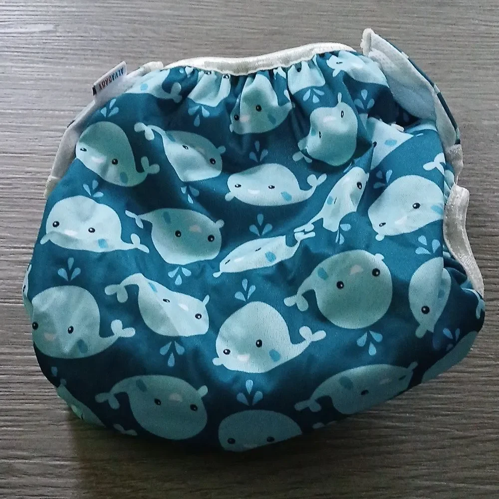 Alva Baby Blue Whale Print Infant Cloth Diaper Cover One Size see pics NWOT